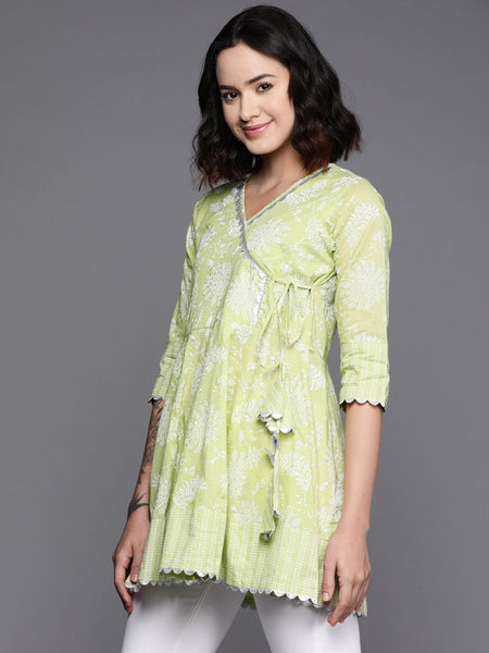 Ahalyaa Floral Printed Cotton Tunic With Lace Inserts Detail