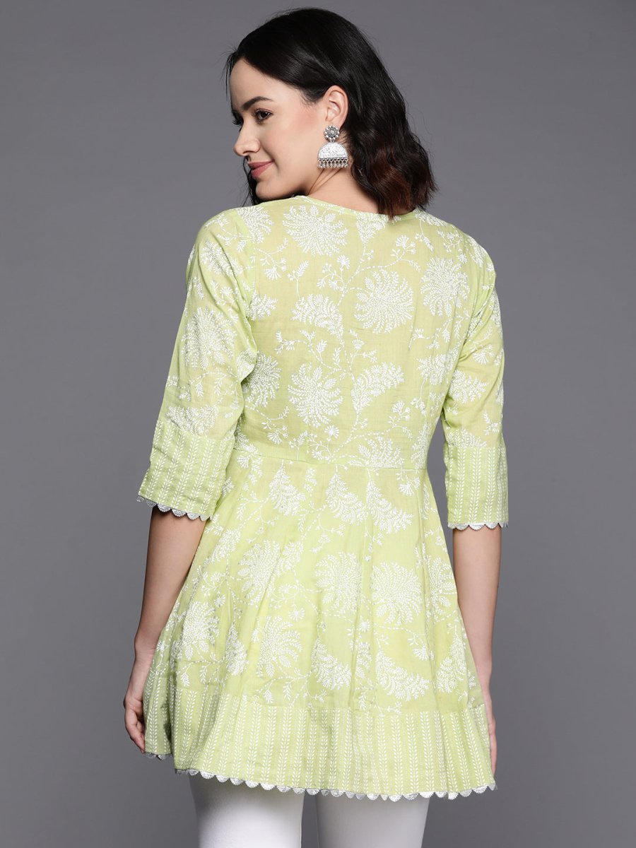 Ahalyaa Floral Printed Cotton Tunic With Lace Inserts Detail