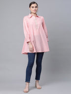 Ahalyaa Women Baby Pink Pure Cotton Printed Tunic