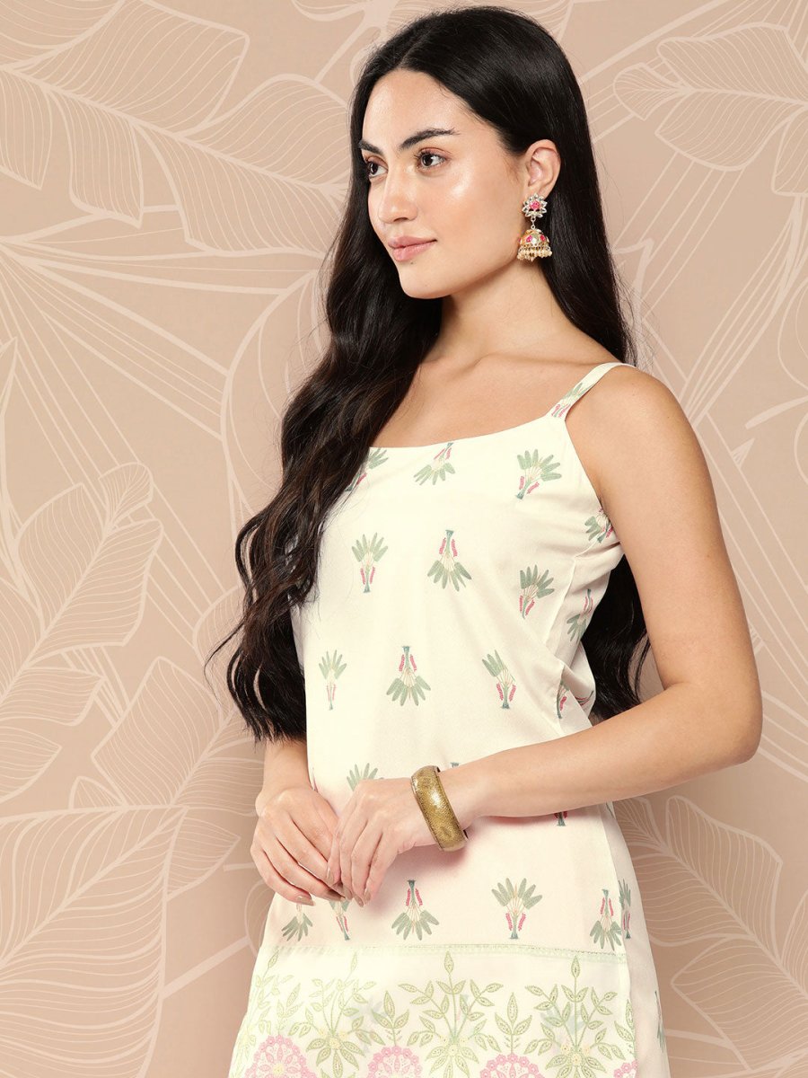 Ahalyaa Shoulder Straps Floral Print Tunic
