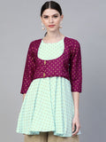 Ahalyaa Women's Blue & Purple Printed A-Line Tunic