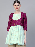 Ahalyaa Women's Blue & Purple Printed A-Line Tunic