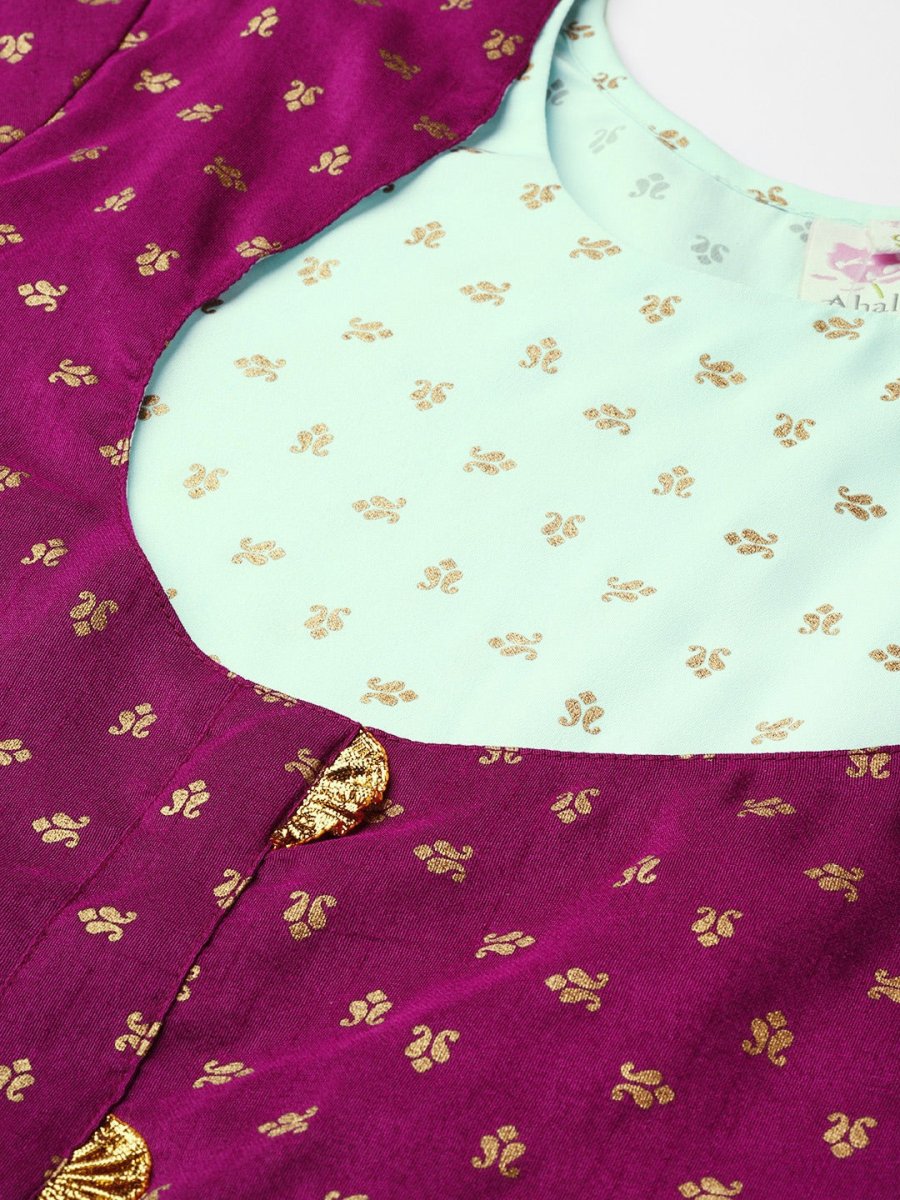 Ahalyaa Women's Blue & Purple Printed A-Line Tunic