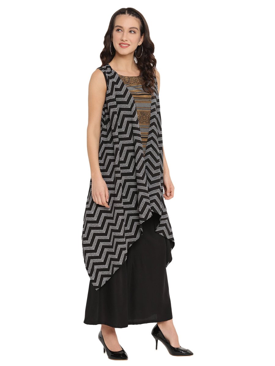 Ahalyaa Black Tunic With Attached Shrug