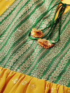 Ahalyaa Women's Mustard Yellow & Green Printed A-Line Tunic
