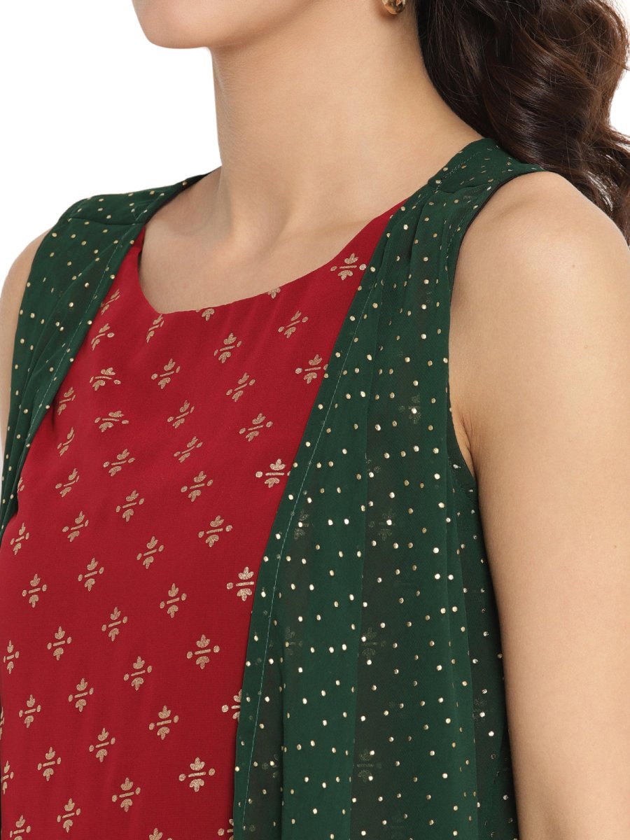 Ahalyaa Maroon Tunic With Attached Shrug