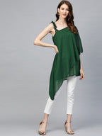 Ahalyaa Women One Shoulder Green Printed Beautiful Tunic