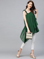 Ahalyaa Women One Shoulder Green Printed Beautiful Tunic