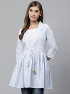 Ahalyaa Blue & White Checked Waist Tie-Up Tunic