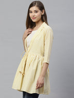 Ahalyaa Yellow & White Checked Waist Tie-Up Tunic