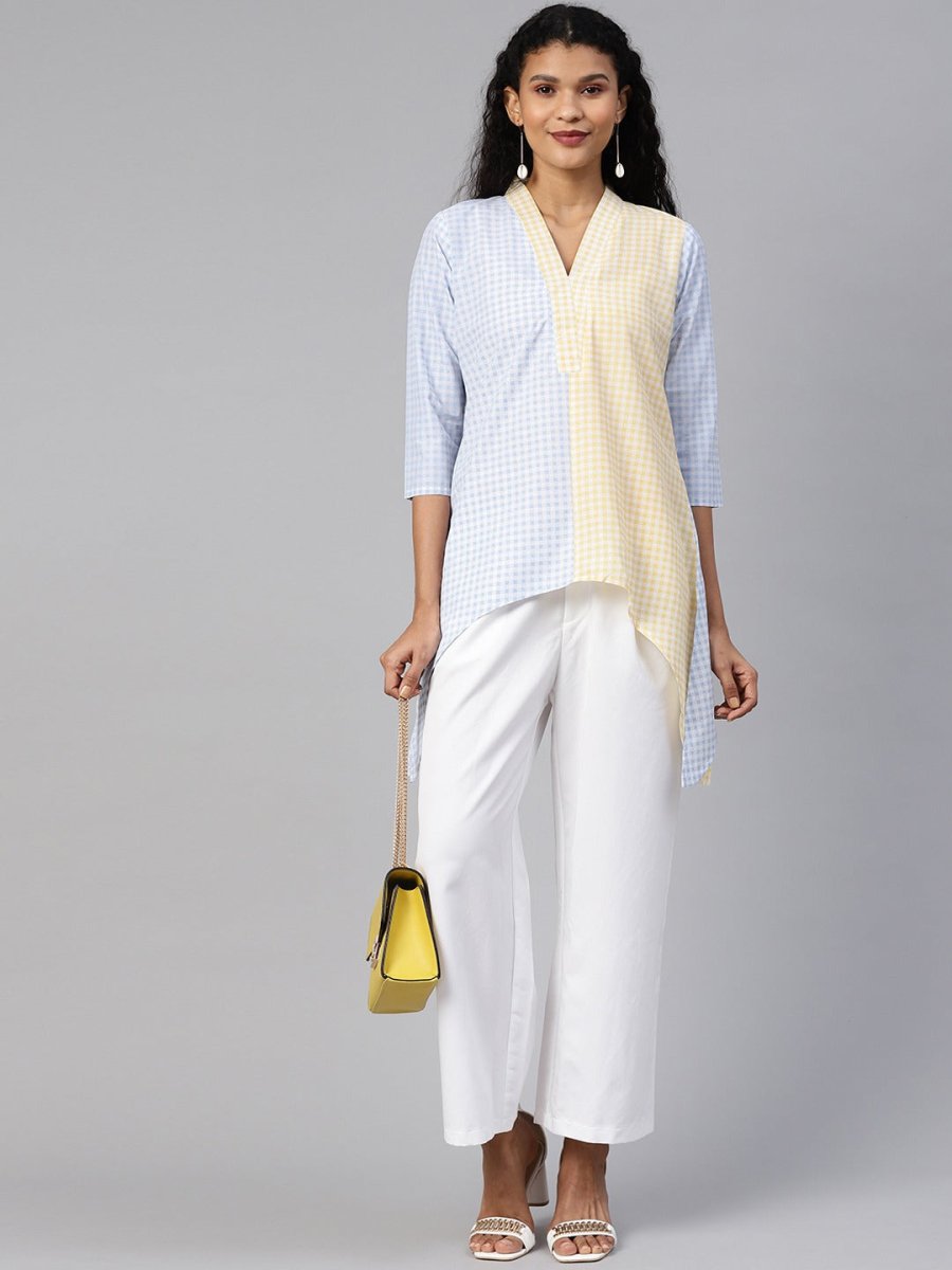 Ahalyaa Colour Blocked Printed Checks Tunic