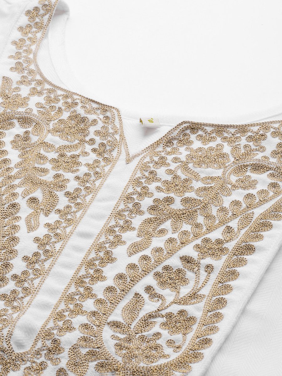 Ahalyaa White Pashmina Embroidered Tunic