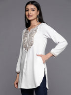 Ahalyaa White Pashmina Embroidered Tunic