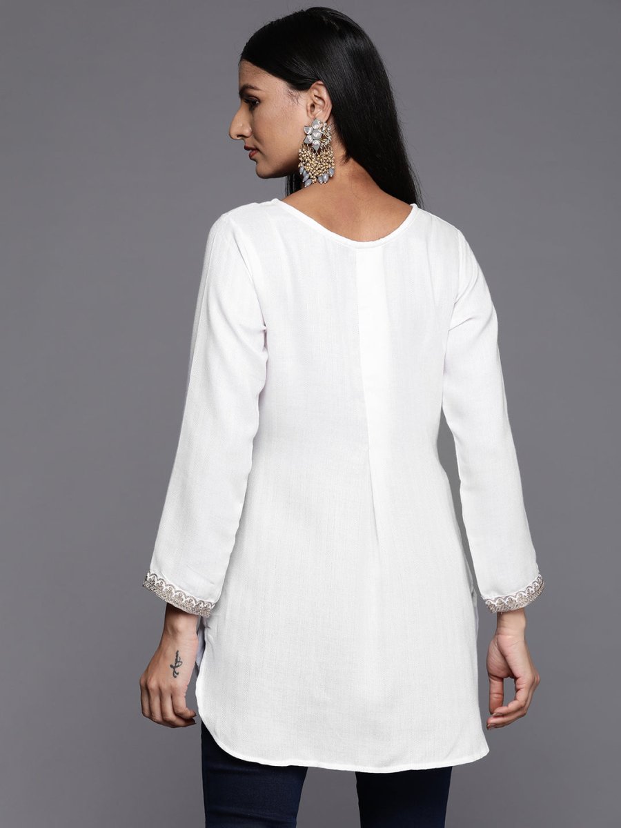 Ahalyaa White Pashmina Embroidered Tunic