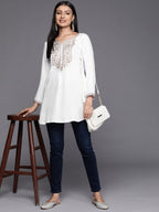 Ahalyaa White Pashmina Embroidered Tunic