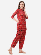 Ahalyaa Women Red Printed Velvet Kurti with Pyjamas - Distacart