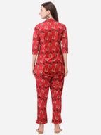 Ahalyaa Women Red Printed Velvet Kurti with Pyjamas - Distacart