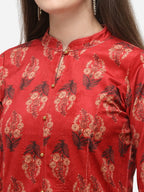 Ahalyaa Women Red Printed Velvet Kurti with Pyjamas - Distacart