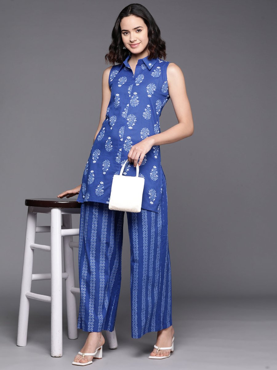 Ahalyaa Printed Pure Cotton Tunic With Palazzos - Distacart