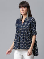 Ahalyaa Viscose Rayon Navy Blue Foil Silver Printed Western Tunic - Distacart