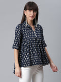Ahalyaa Viscose Rayon Navy Blue Foil Silver Printed Western Tunic - Distacart