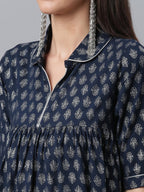 Ahalyaa Viscose Rayon Navy Blue Foil Silver Printed Western Tunic - Distacart