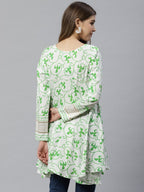 Ahalyaa White & Green Ethnic Printed Asymmetric Tunic