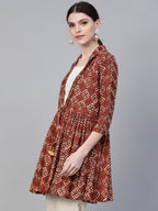 Ahalyaa Women's Brown & Cream-Coloured Printed A-Line Tunic