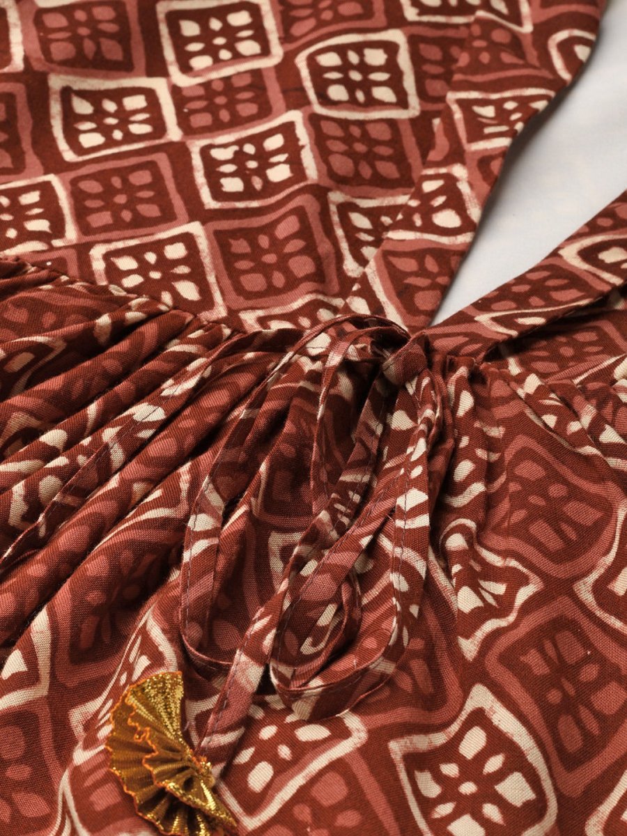 Ahalyaa Women's Brown & Cream-Coloured Printed A-Line Tunic