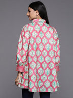 Ahalyaa Fuchsia Shirt Collar Velvet Digital Printed Tunic