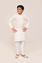 Joban Fashion Cotton Based With Thread & Sequence Work Cream Kurta With Straight Fit Pant