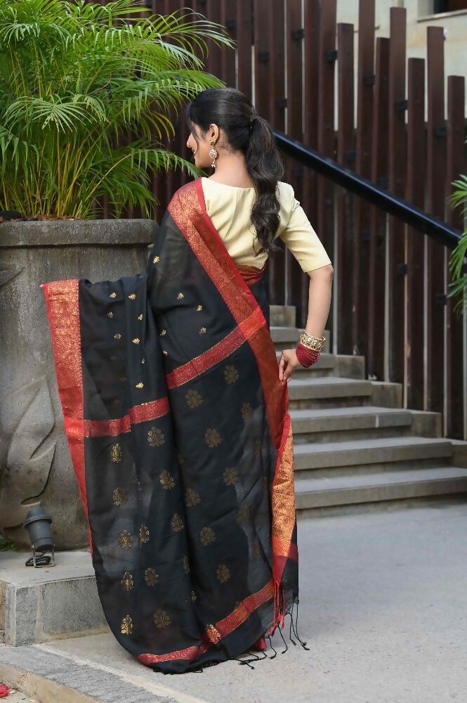 Beatitude Black Cotton Banarasi Saree