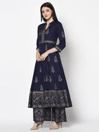 Aniyah Rayon Navy Blue Color Block Print Anarkali Palazzo Set (AN-210K)