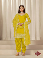 Anaita Yellow Roman Silk Stitched Suit with Embroidery & Real Mirror Work - Distacart