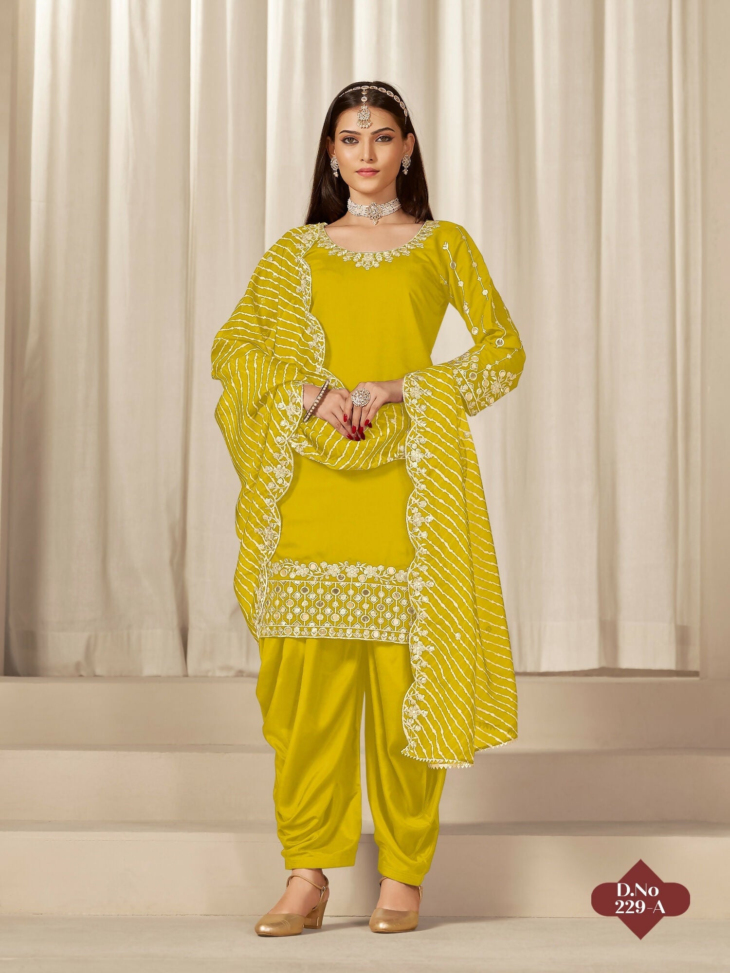 Anaita Yellow Roman Silk Stitched Suit with Embroidery & Real Mirror Work - Distacart