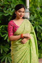 Green Jute Silk Woven Design Saree with Unstitched Blouse - A2M