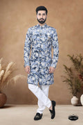 Joban Fashion Men's Blue Straight Swed Velvet Thread & Sequence Embroidery All Over Indo-Western Kurta Set - Distacart