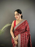 Joban Fashion Maroon Bandhej Bandhani Vichitra Silk Bandhani Prints Saree - Distacart