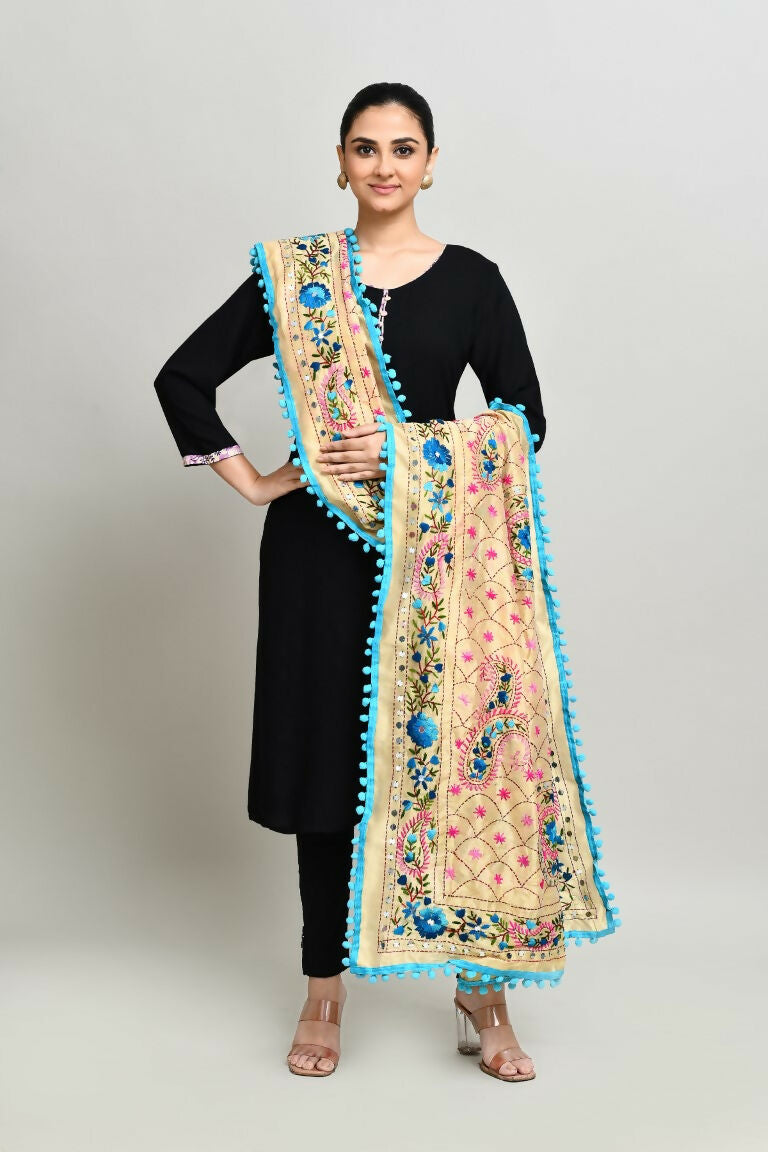 Joban Fashion Multi Color Cotton Embroidery Work Phulkari Dupatta