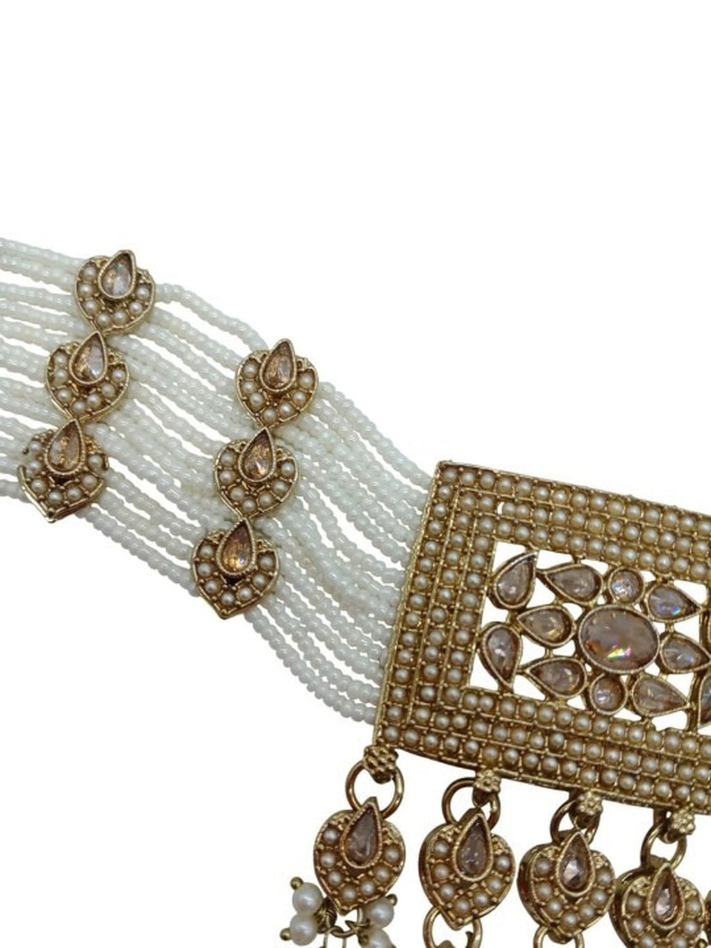 Jewel City Traditional Ethnic Antique Gold-Plated Pearl Bridal Choker Set with Earrings, Maang Tikka