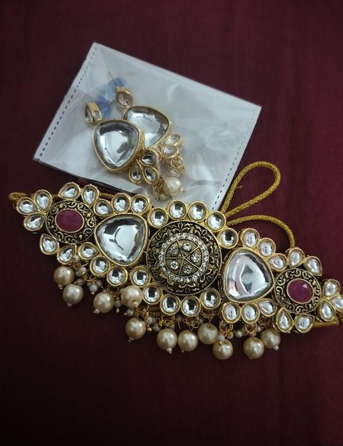 Jewel City Antique Kundan Choker Set with Pearl Drops - Gold-Plated Traditional Bridal Jewelry