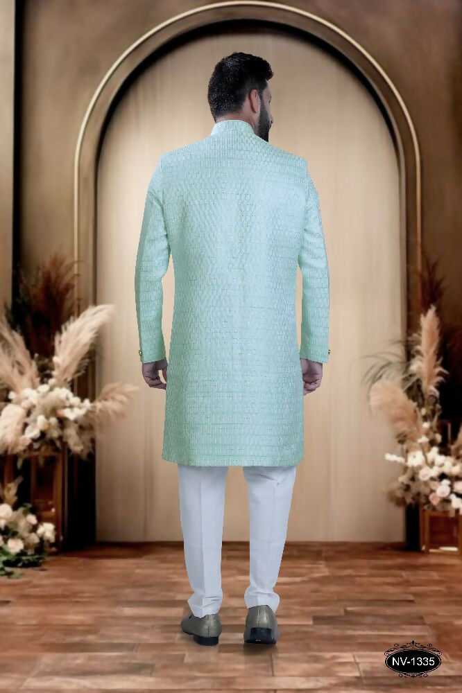 Joban Fashion Men's Green & White Cotton Silk Kurta with Pyjama