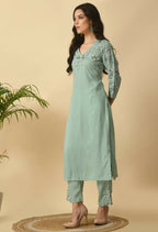 Joban Fashion Sea Green Cotton Rayon Kurta Set