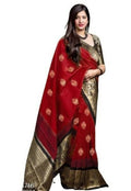 DEIANA'S Beautiful Designer Golden zari Soft Lichi Silk Saree - Red