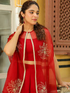 Janasya Maroon Georgette Solid Top Bottom Cape