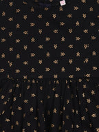 Ahalyaa Black Cotton Gold Print Kids Kurta Sharara Sets For Girls