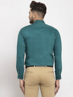 Jainish Teal Blue Formal Shirt with black detailing ( SF 411Teal ) - Distacart