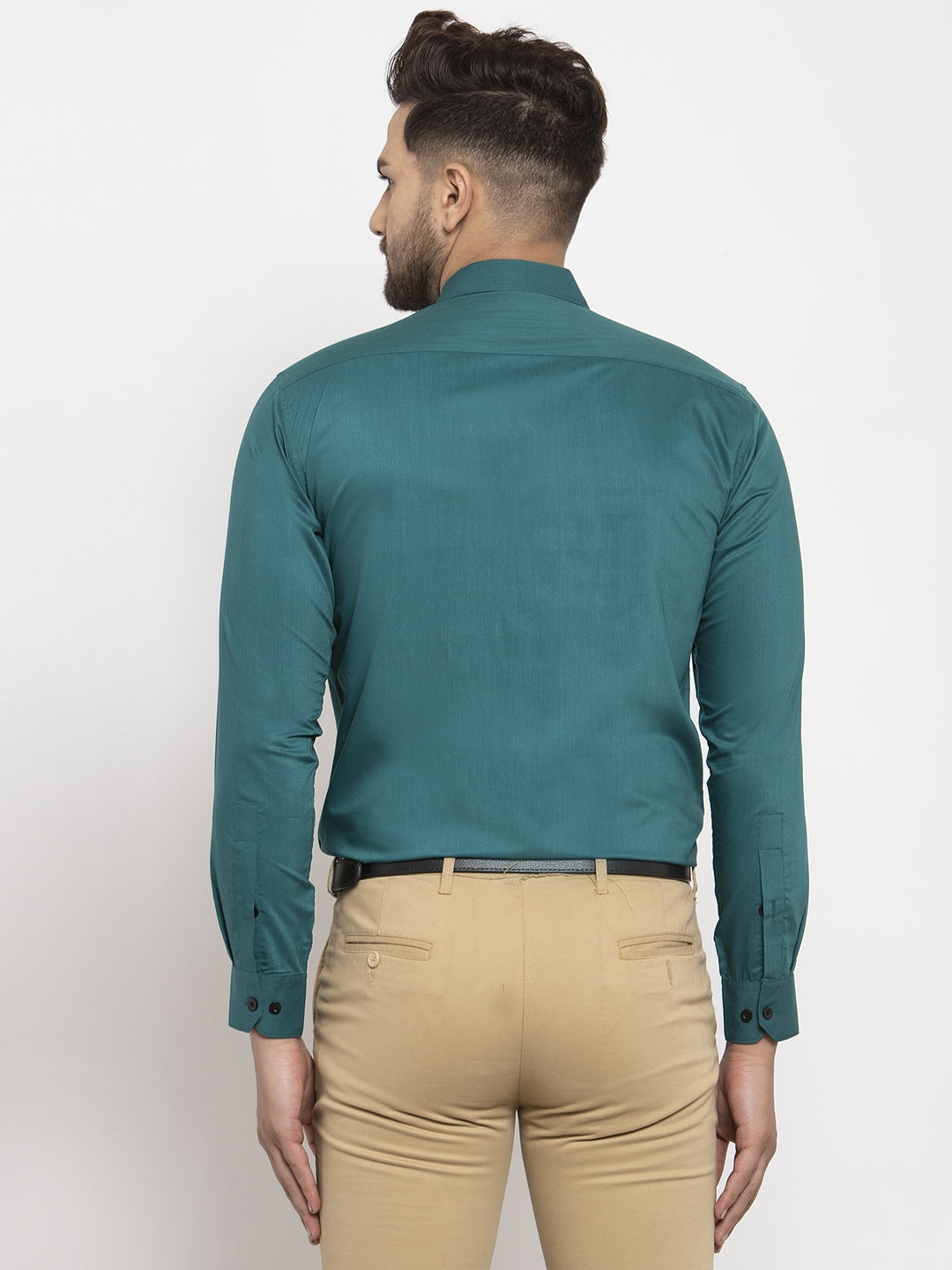 Jainish Teal Blue Formal Shirt with black detailing ( SF 411Teal ) - Distacart