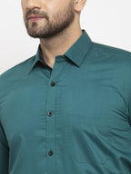 Jainish Teal Blue Formal Shirt with black detailing ( SF 411Teal ) - Distacart