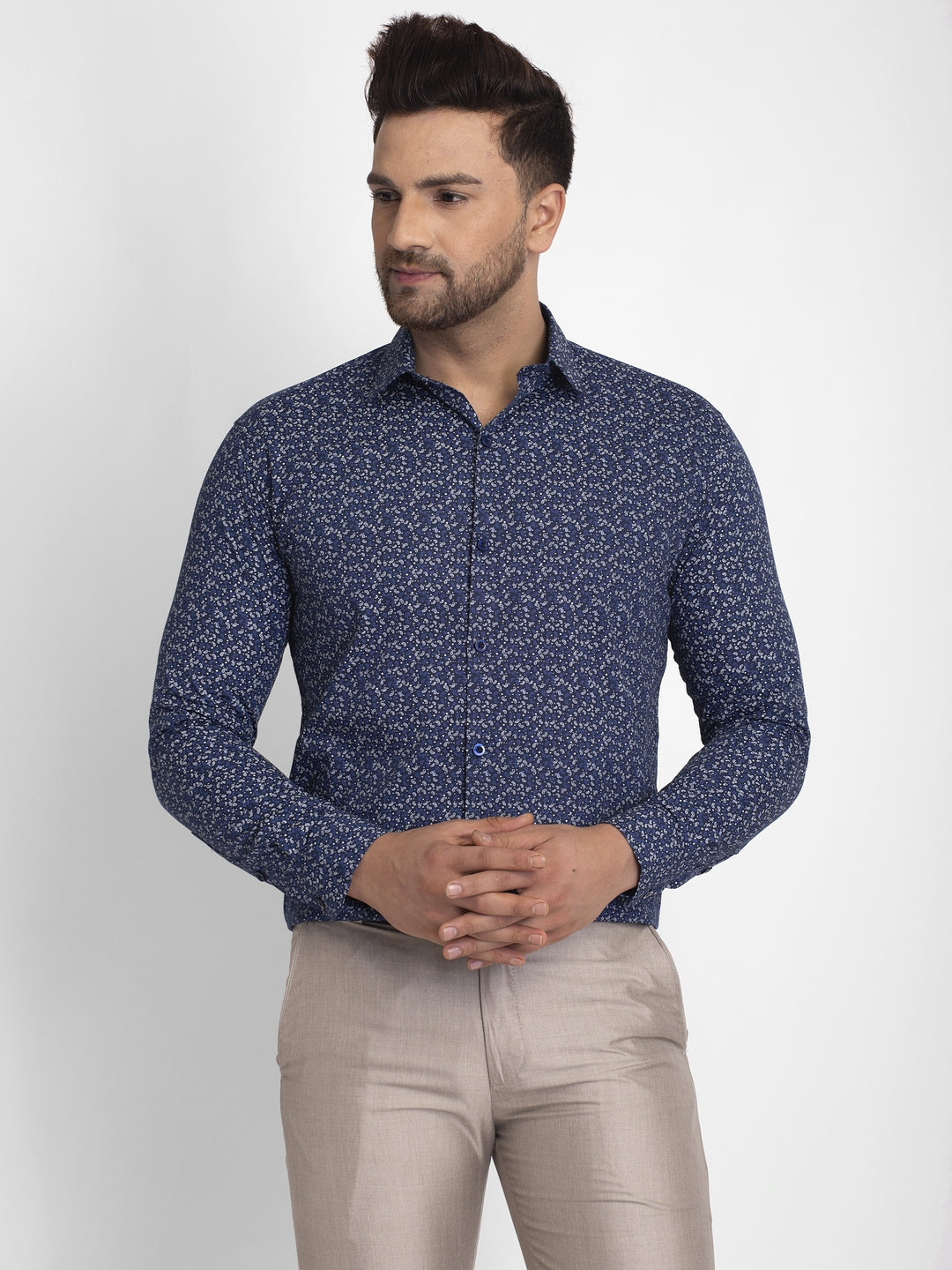 Jainish Navy Blue Printed Formal Shirt ( JSF 426Navy ) - Distacart